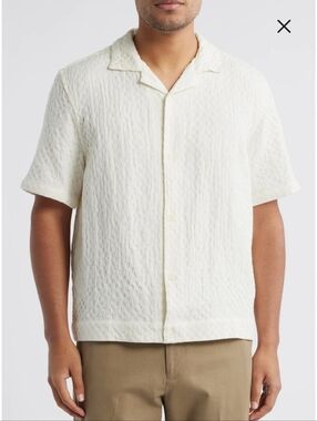 Wax London Lido Men's Short-Sleeve Textured Camp Collar Shirt - Cream